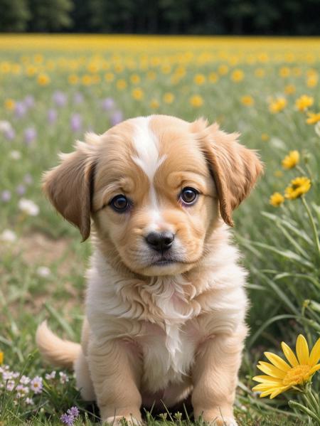 3978526269-1709830998-a photo of a cute little puppy surrounded by beautiful flowers in a meadow, extremely detailed fur,(close up_1.1).png